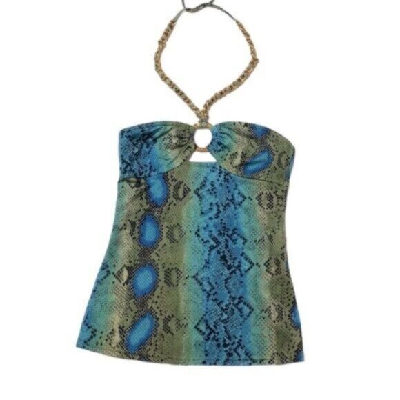 Michael Kors Green Snakeskin Print Swim Tanktini Top 4 - Picture 2 of 6